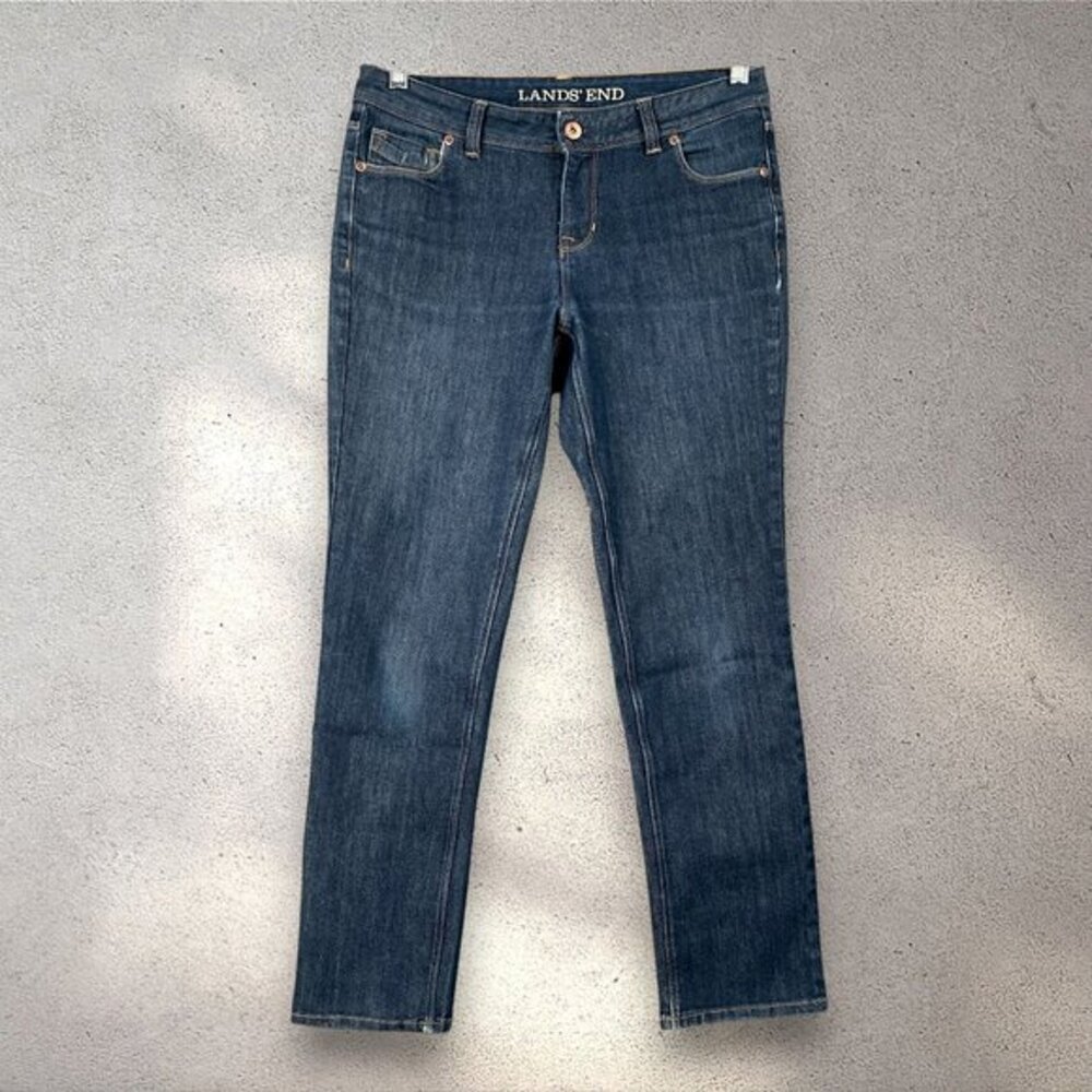 Lands' End Jeans Women's 6 Mid Rise Straight Dark Wash Minimalist Clean Girl